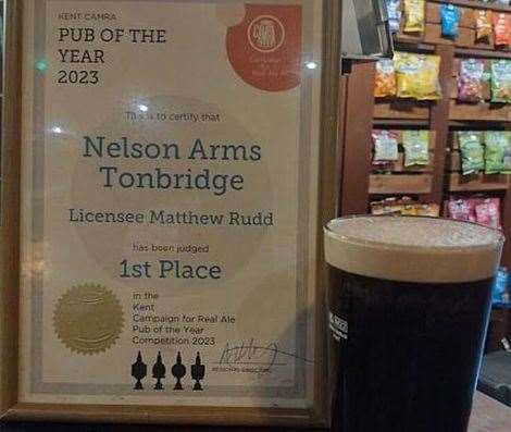 The CAMRA Kent Pub of the Year certificate for the Nelson Arms. Picture: West Kent CAMRA