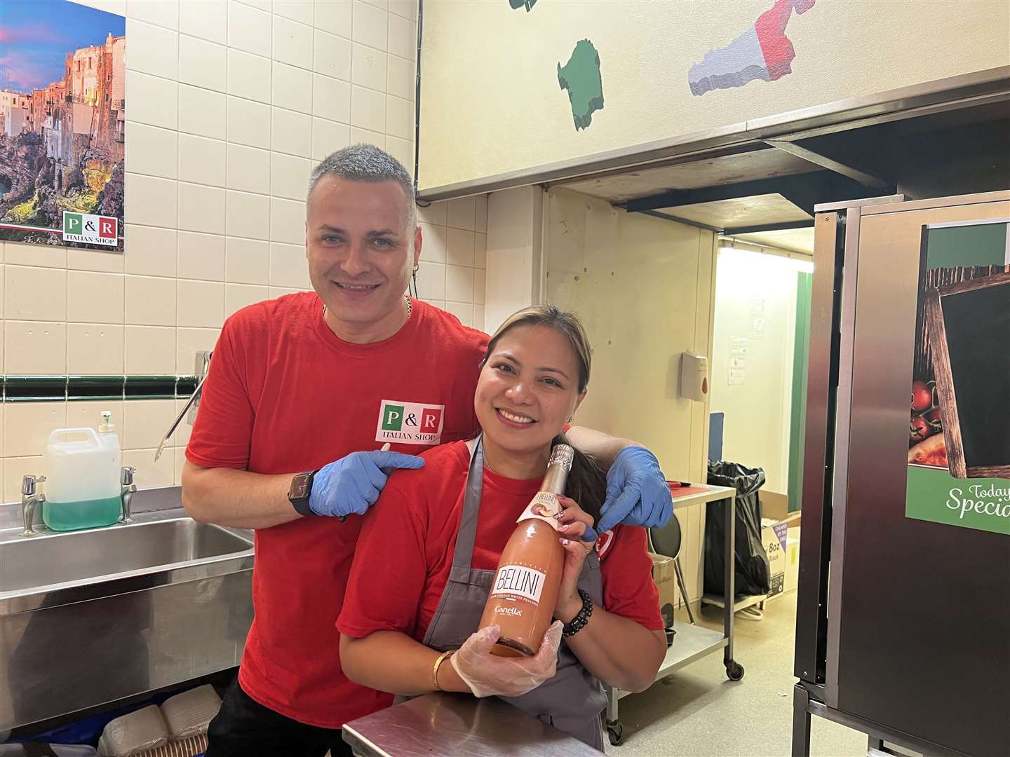 Cristian Popa and Pennie Pucci at the P & R Italian Shop in Maidstone