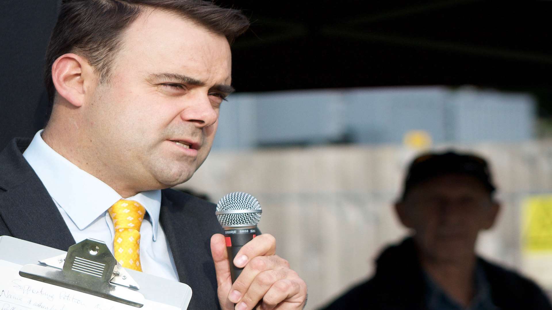 Cllr James Willis addresses the "Make Yourself Heard" meeting at Barming Heath. Photograph by Hayley Bailey Photography