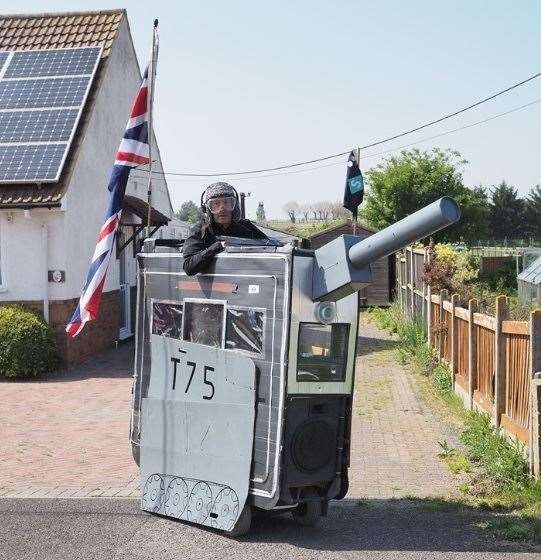 Sheppey pensioner Tim Bell, 75, even turned himself into a Second World War tank to mark the day. Picture: James Bell