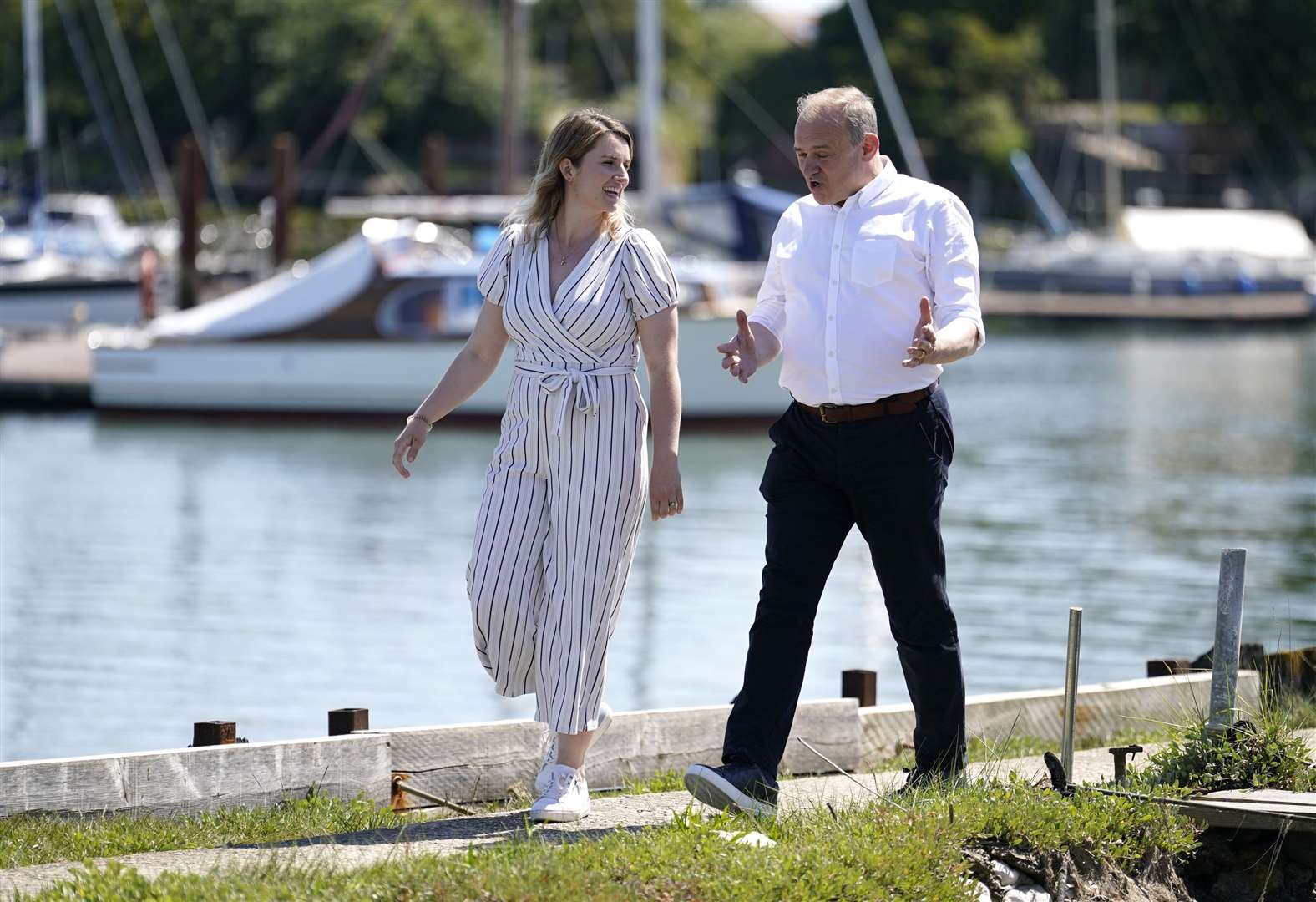 Sir Ed Davey with Lib Dem parliamentary candidate Jess Brown-Fuller during a visit to Birdham Pool Marina, Chichester (Andrew Matthews/PA)
