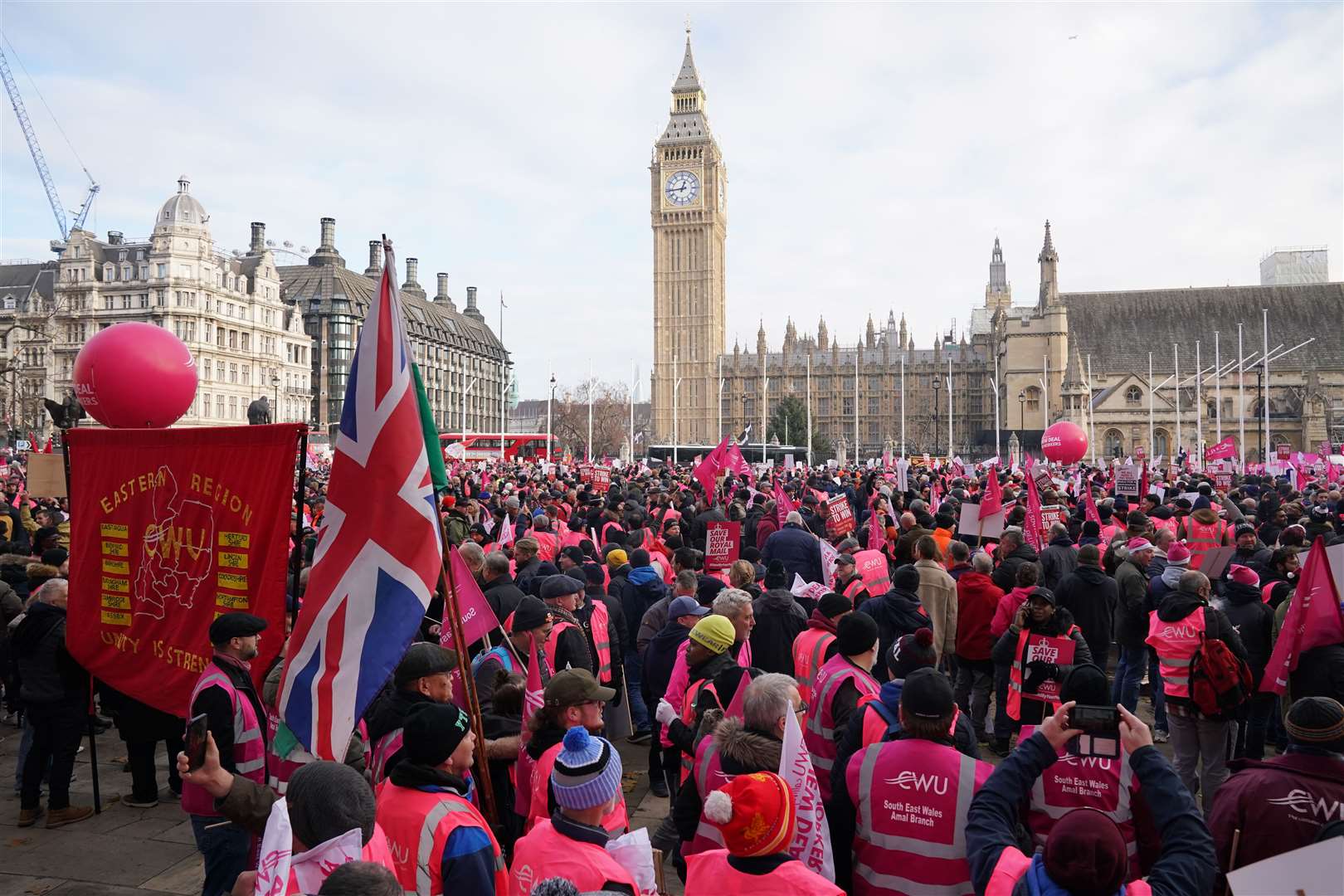 Postal workers hold a rally in Parliament Square (Jonathan Brady/PA)