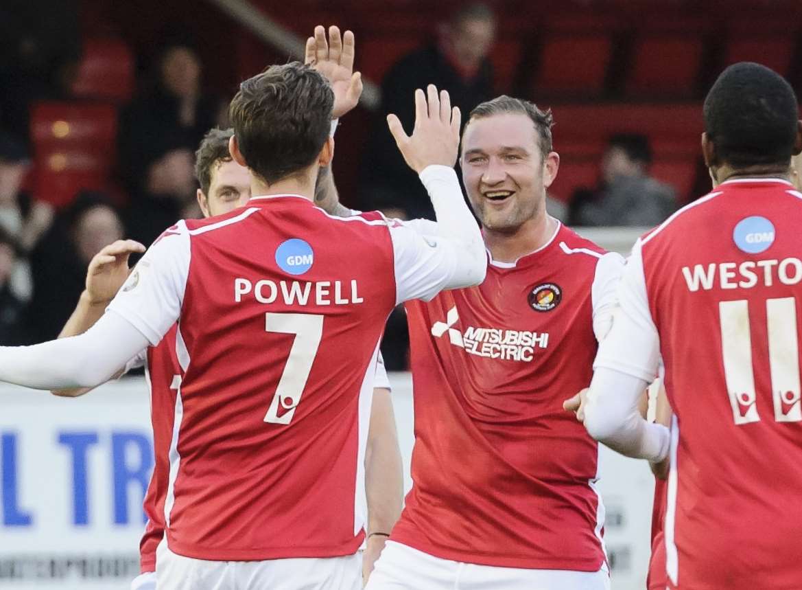 Jack Powell celebrates his goal with Danny Kedwell Picture: Andy Payton