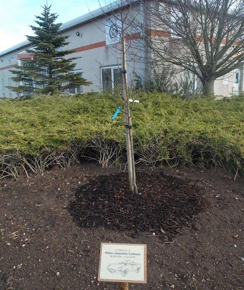 A memorial crab apple tree planted outside the Cohline UK headquarters in Manston in memory of Hans Cohnen, who died aged 59. He ran the company for 30 years (7979693)