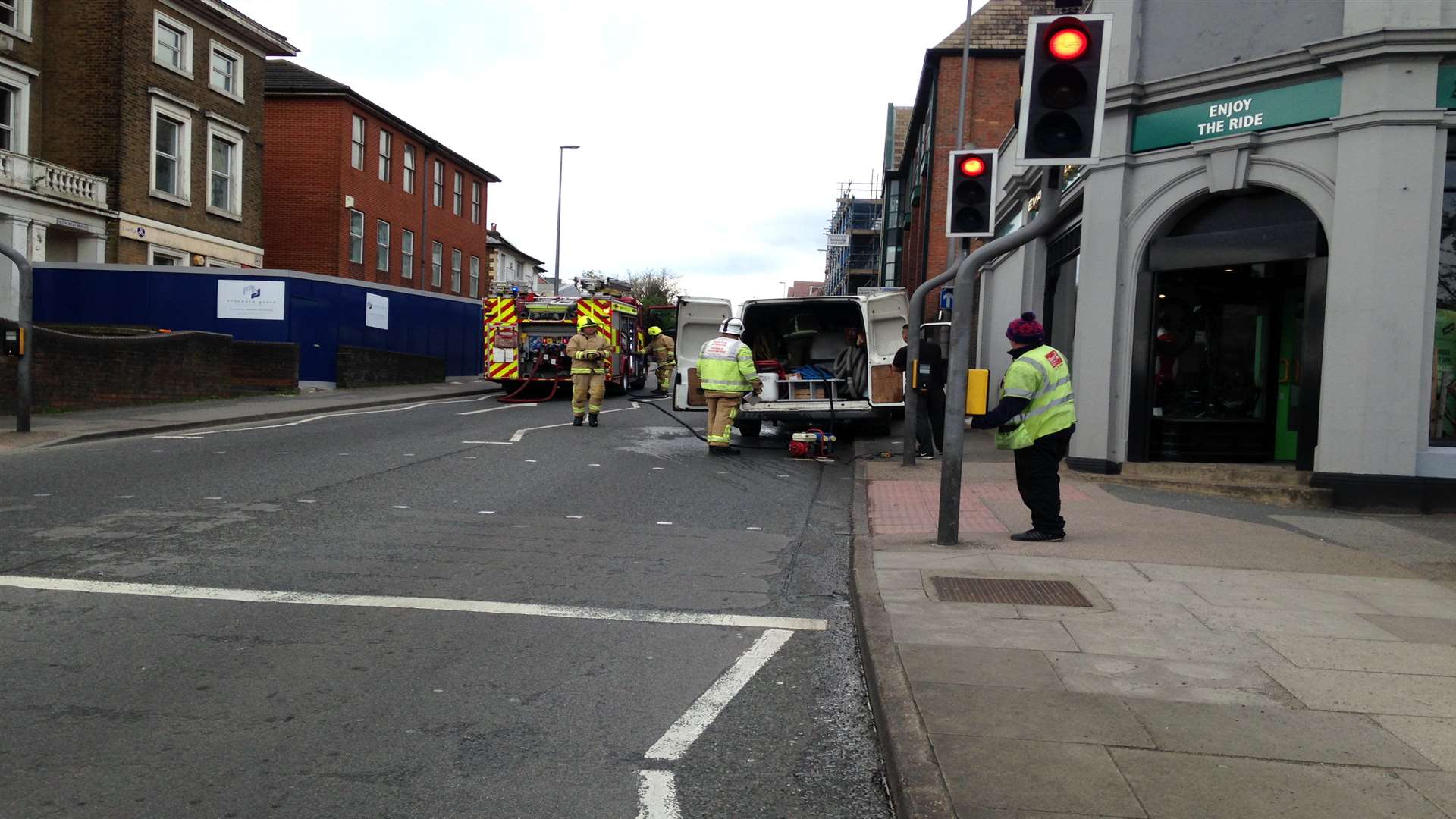 The one-way system was blocked by a van fire