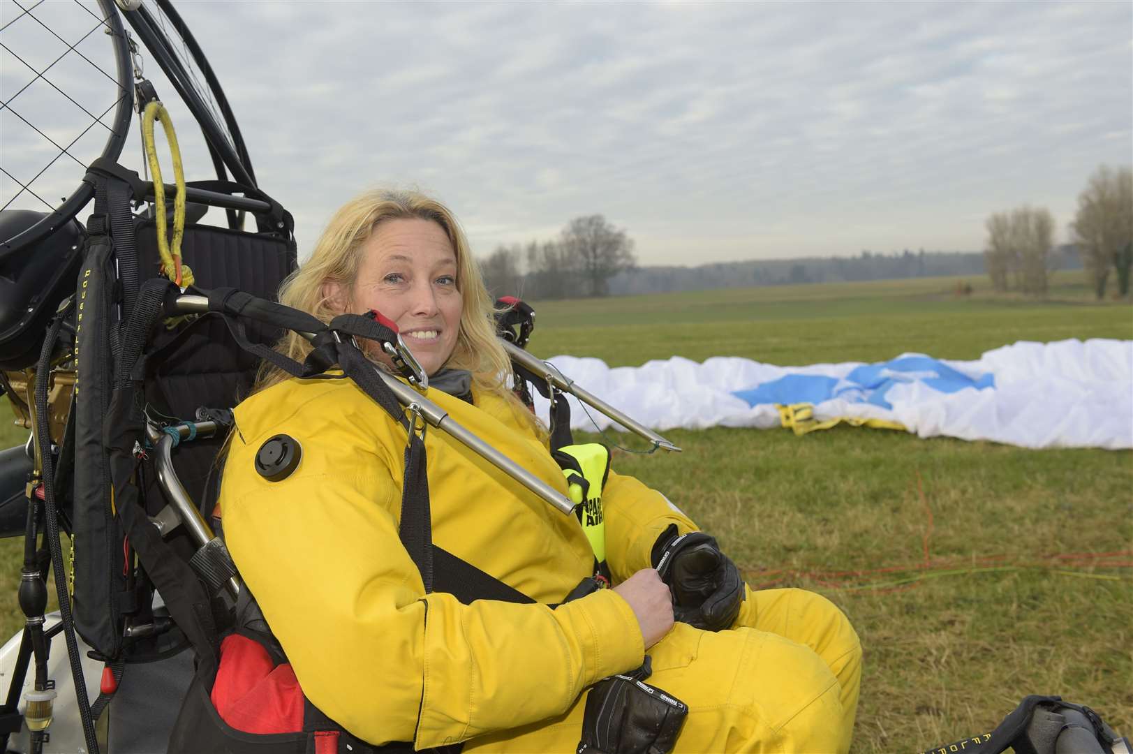 Paramotorist Sacha Dench completed her epic flight from Russia to the Channel Gliding Club, Waldershare Park, Dover, in 2016 raising awareness for Bewick swans. Picture: Tony Flashman