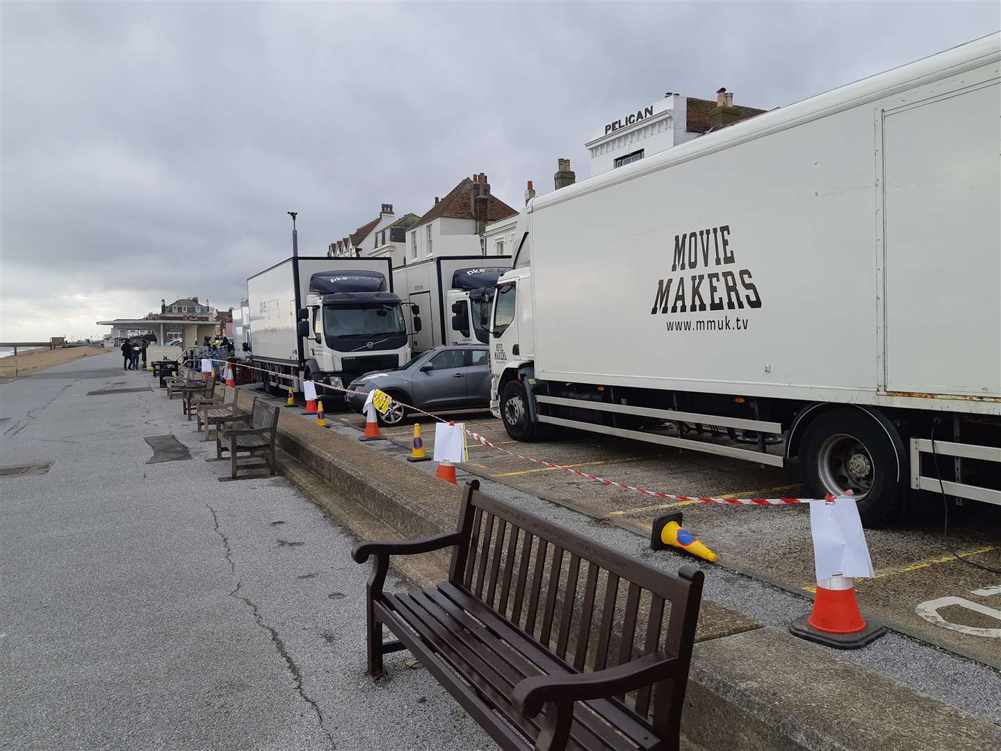 The film crew's gigantic equipment lorries at Beach Street (7633580)