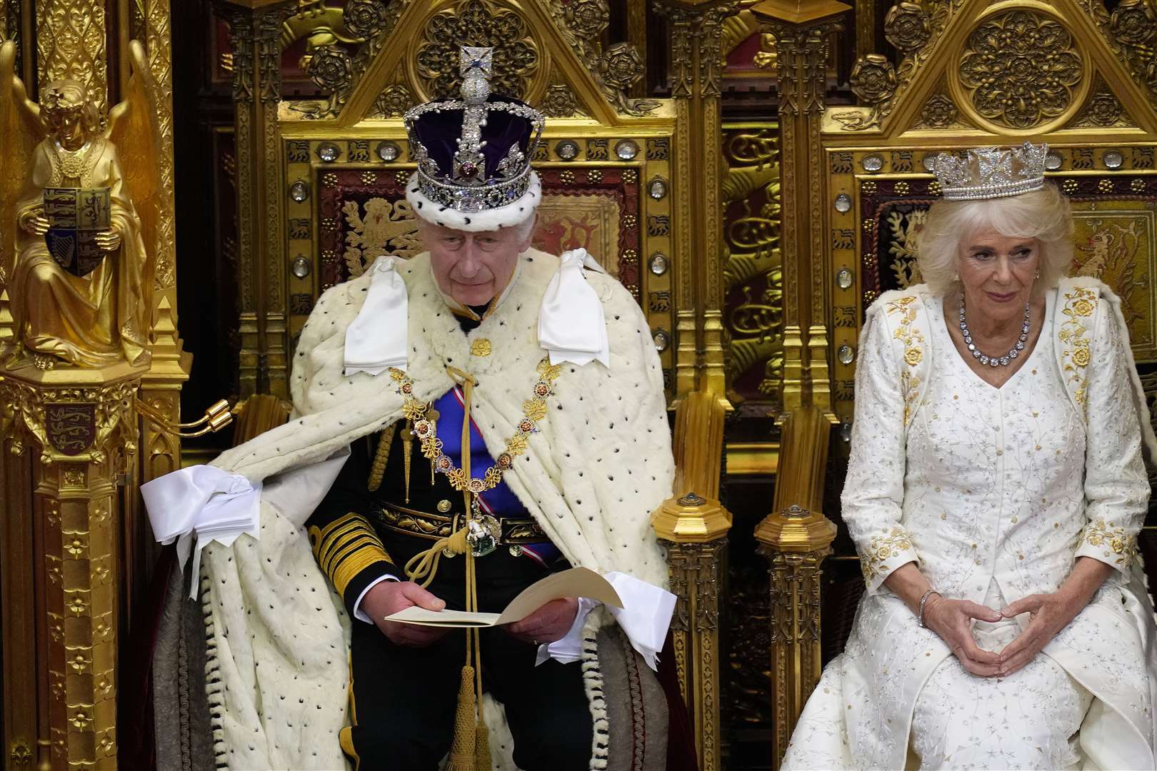 The King and Queen during the state opening of Parliament (Kirsty Wigglesworth/PA)