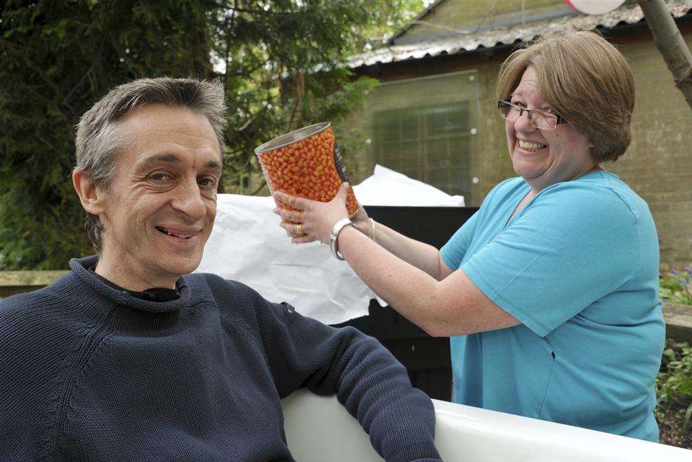 Headteacher Roger Barber, about to get beaned, and Sarah Ousley