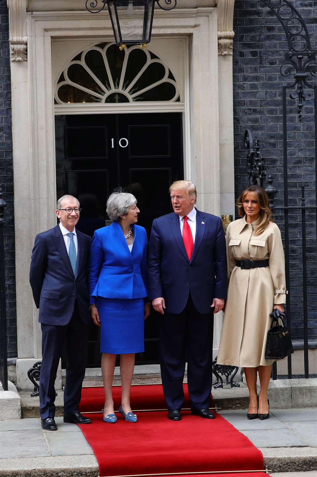 Philip May and then prime minister Theresa May welcome Donald Trump and Melania Trump to Downing Street (Aaron Chown/PA)