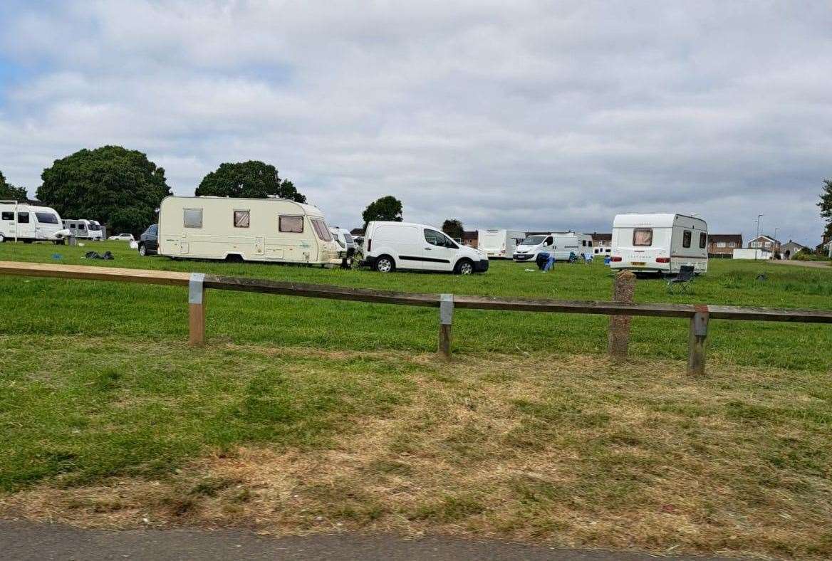 Travellers have arrived on Hook Meadow in King George Road in Walderslade, Chatham