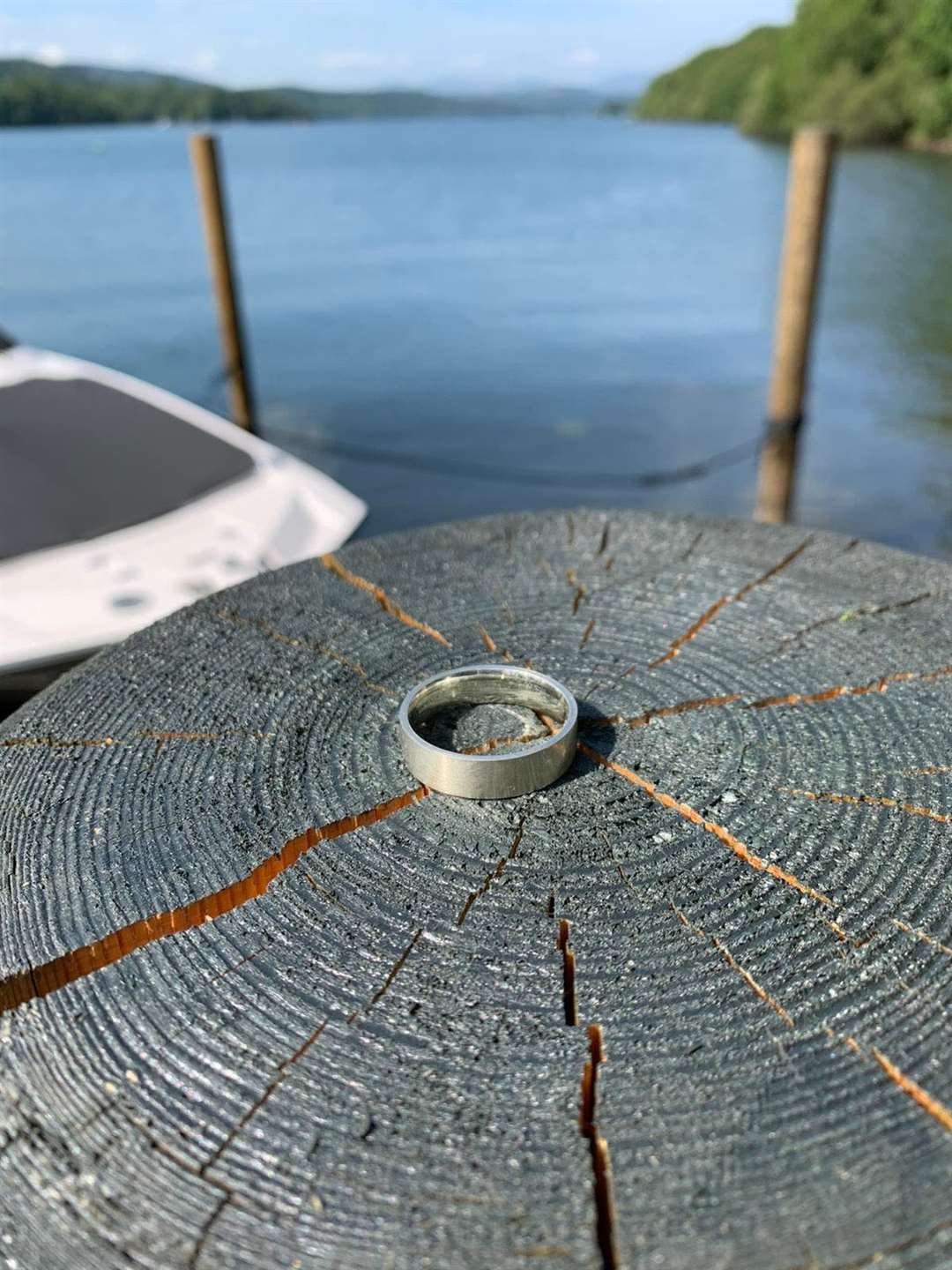 Canal boat builder Mick Balchin’s wedding ring after it was recovered from Lake Windermere (Annabelle Balchin/PA)