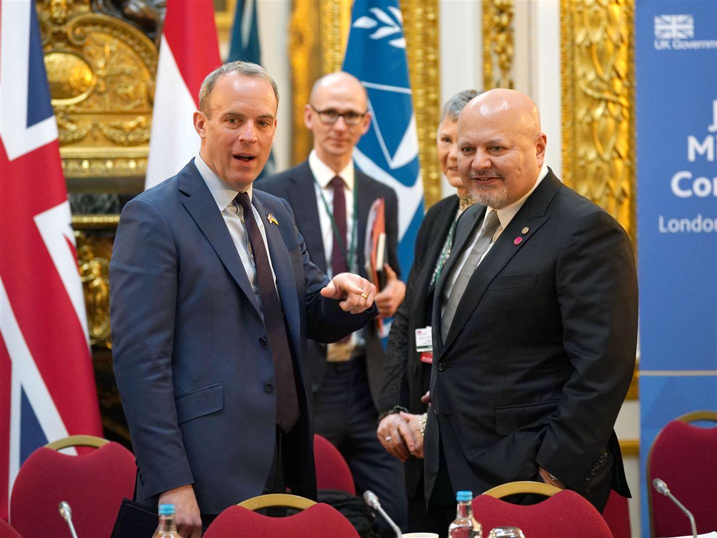 Dominic Raab greets Karim Khan (Yui Mok/PA)