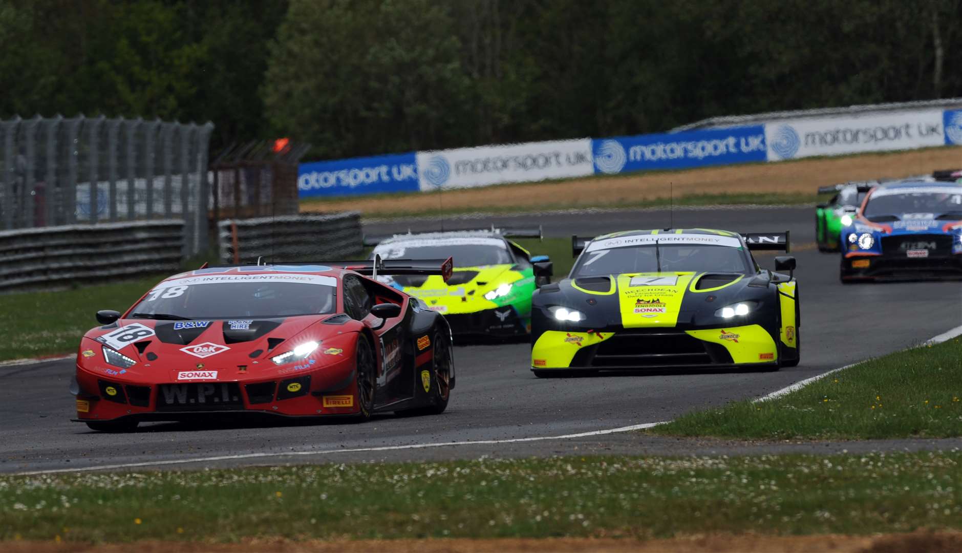 Phil Keen and Michael Igoe - chased here by the other podium finishers - took a comfortable victory in Sunday's two-hour race. Picture: British GT/Jakob Ebrey