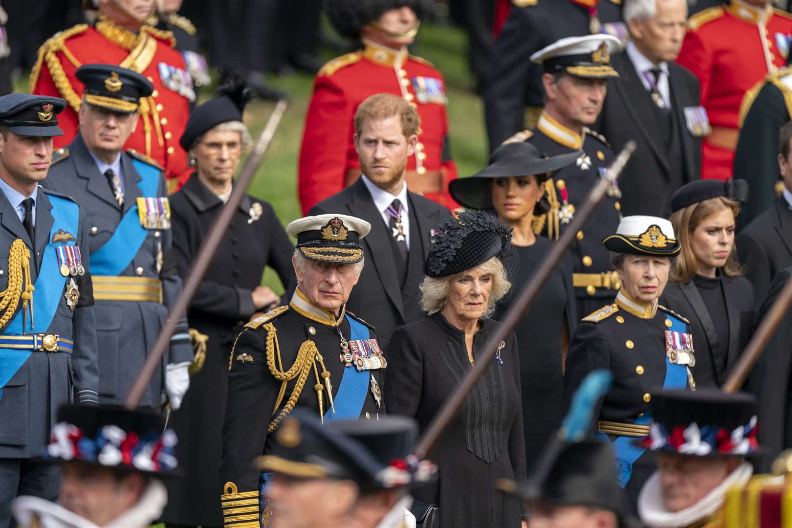 The King and Queen and the royal family at Wellington Arch on the day of the late Queen’s funeral (Jane Barlow/PA)