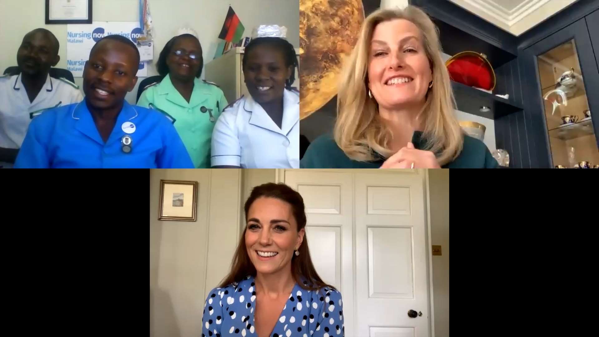 Sophie and Kate video-calling nurses in Malawi (Kensington Palace/PA)