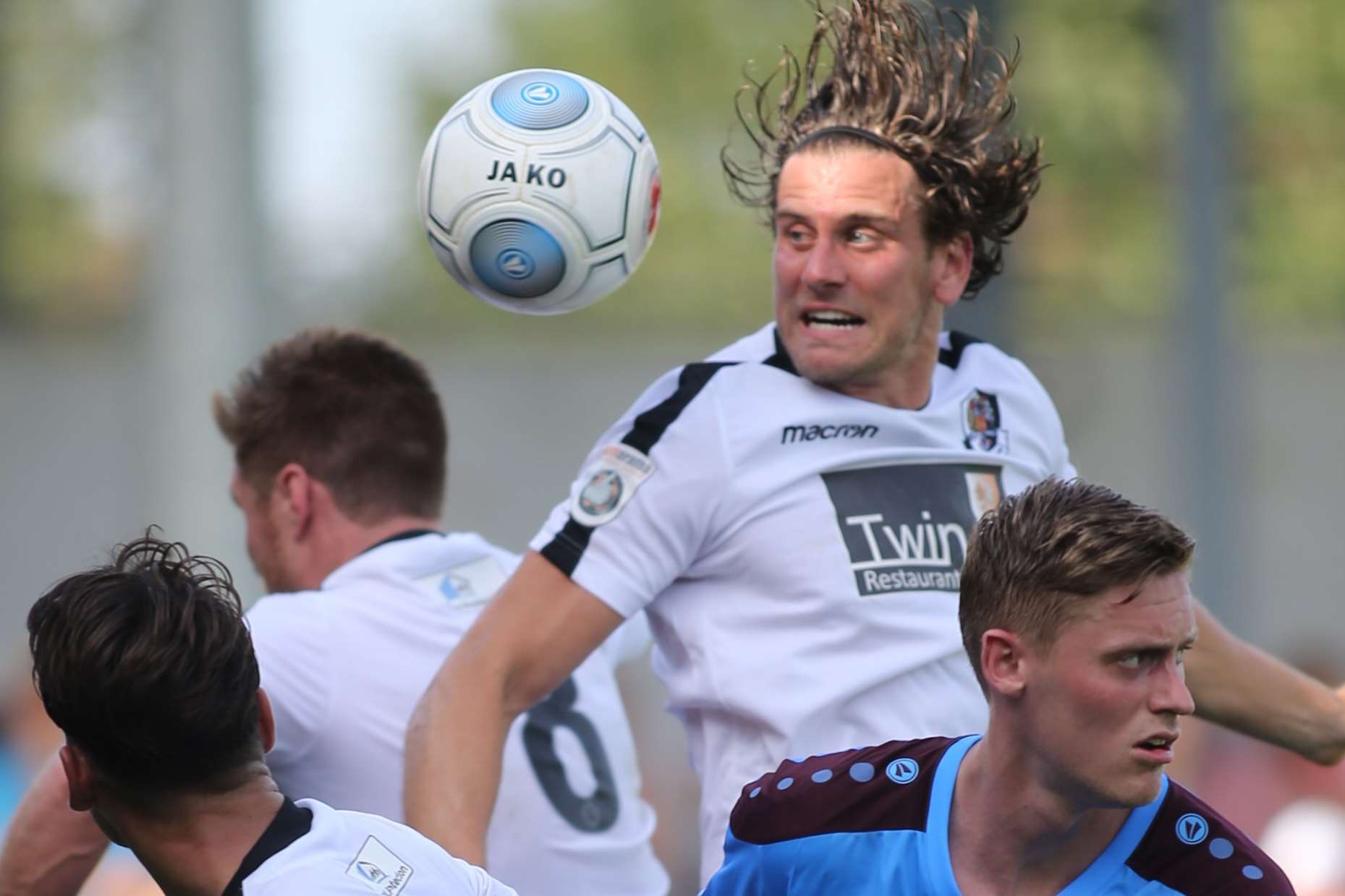 Tom Bonner leaps into action against East Thurrock Picture: John Westhrop