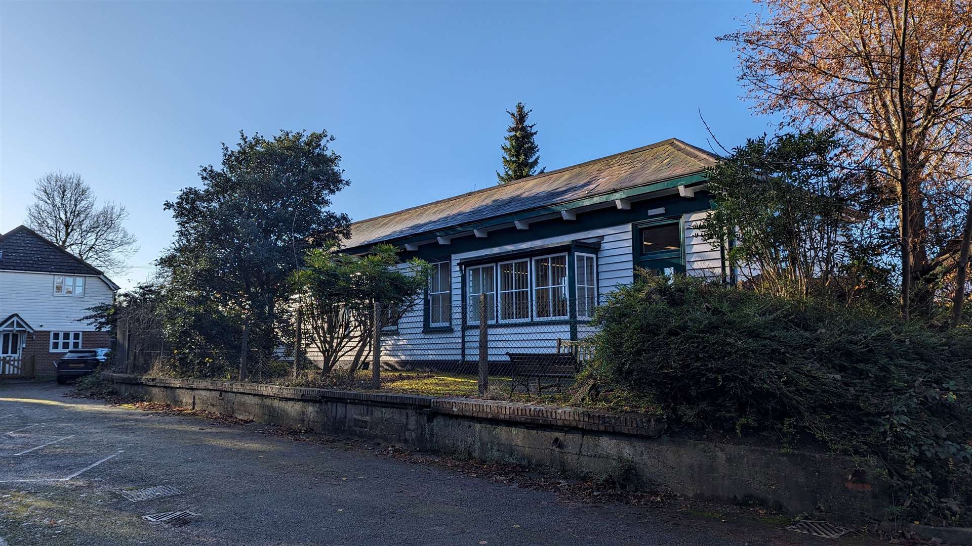 The rear of the former Lyminge station, now a public library, reveals its one-time purpose