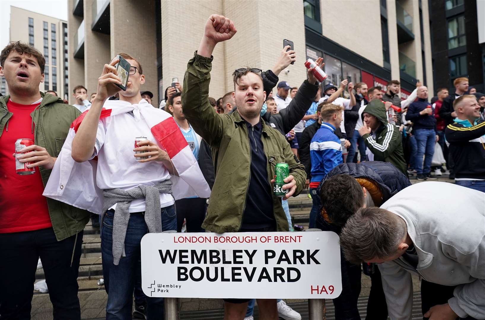 Fans arrive at Wembley ahead of the Euro 2020 round of 16 match between England and Germany (Zac Goodwin/PA)