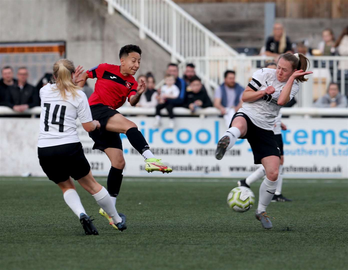 Player-of-the-match Mel Espinosa goes for goal during Gilingham's 3-0 win over holders Dartford Picture: PSP Images