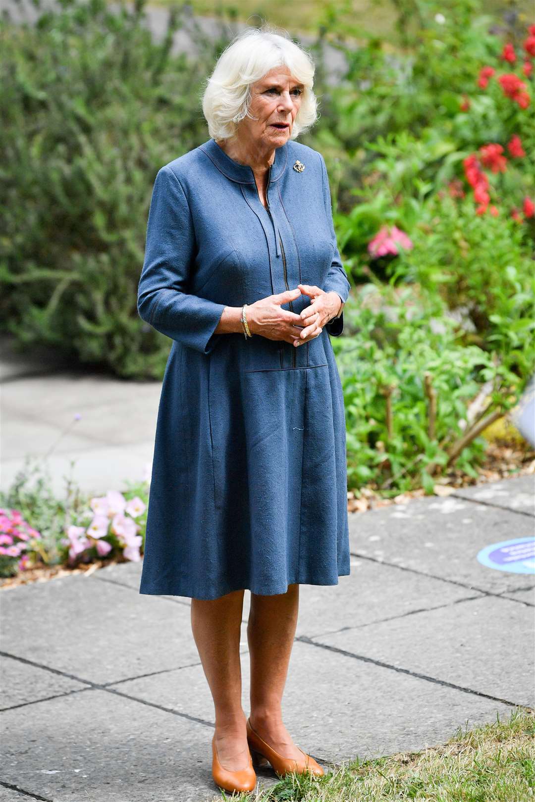 The Duchess of Cornwall chats to NHS staff and frontline key workers (Ben Birchall/PA)