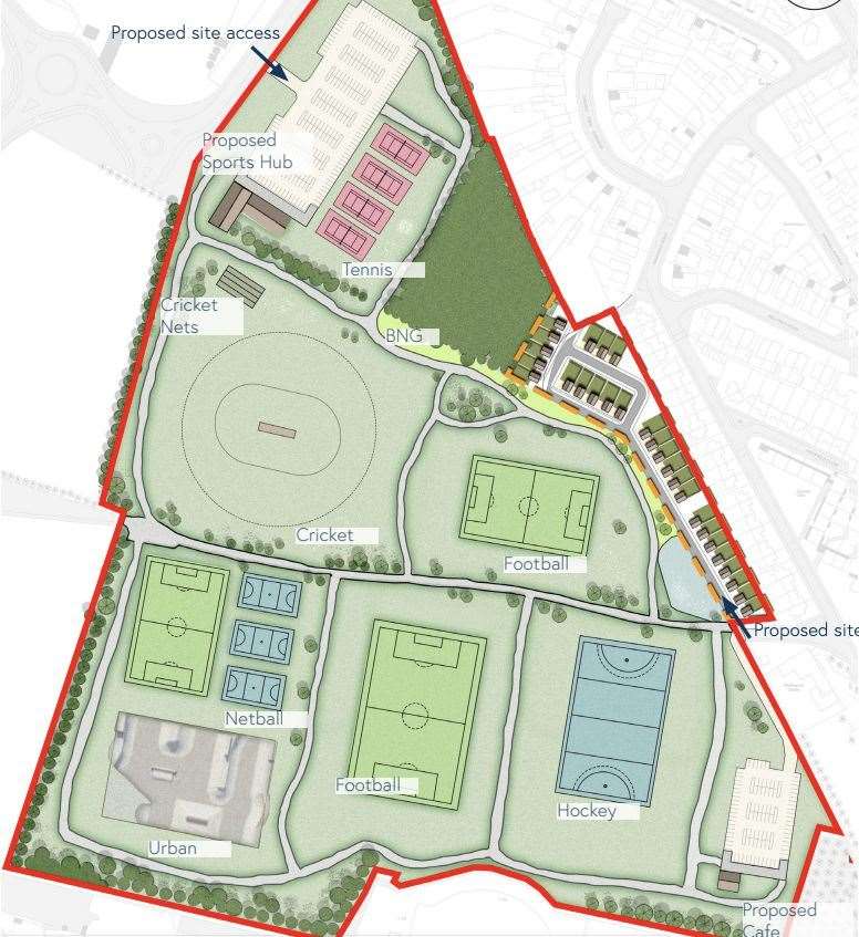 A new skate park, pitched and buildings are planned for Jackey Bakers, Ramsgate. Picture: Corstorphine & Wright Architects