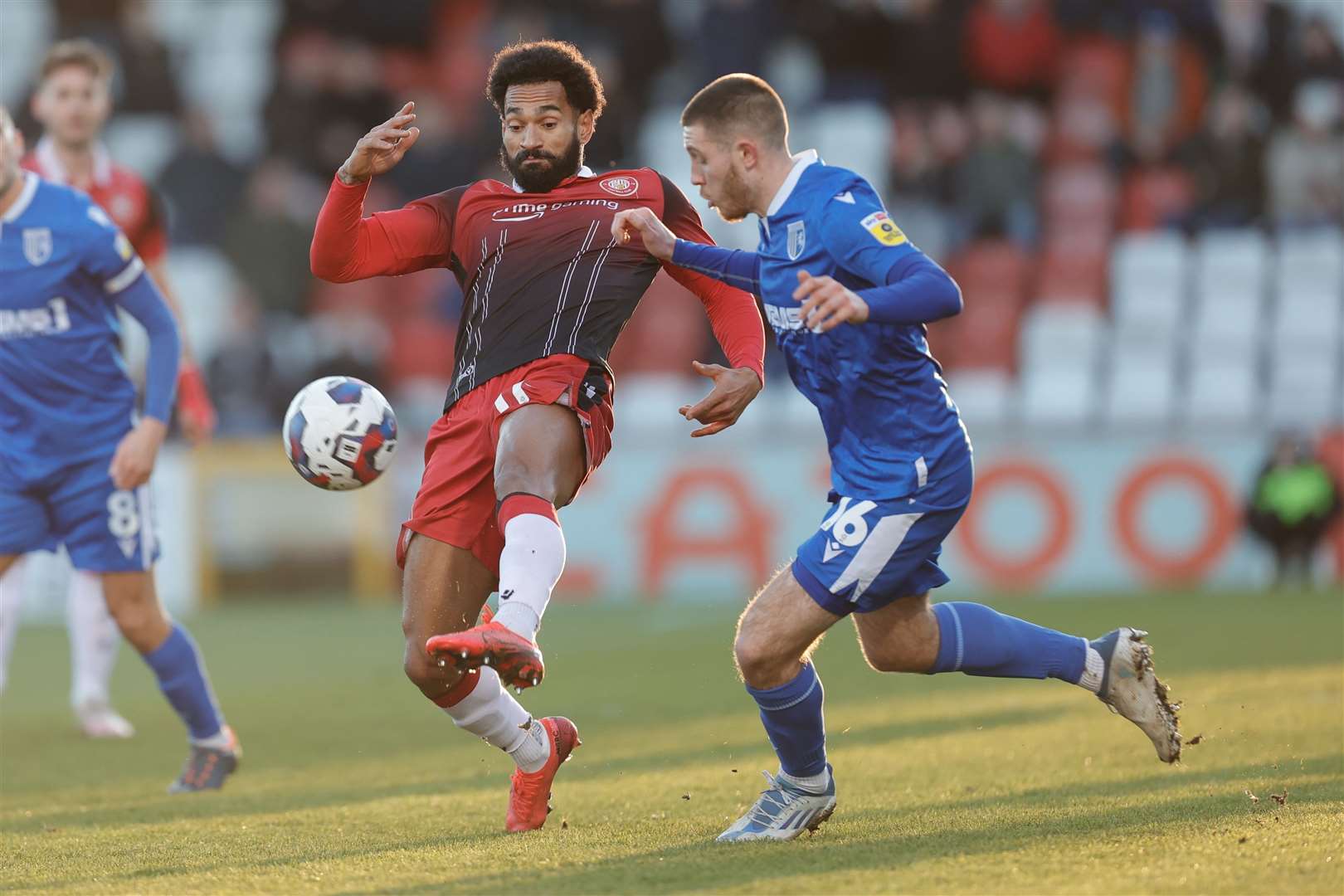 Dom Jefferies makes a challenge as Gillingham take on Stevenage Picture: KPI (61628050)