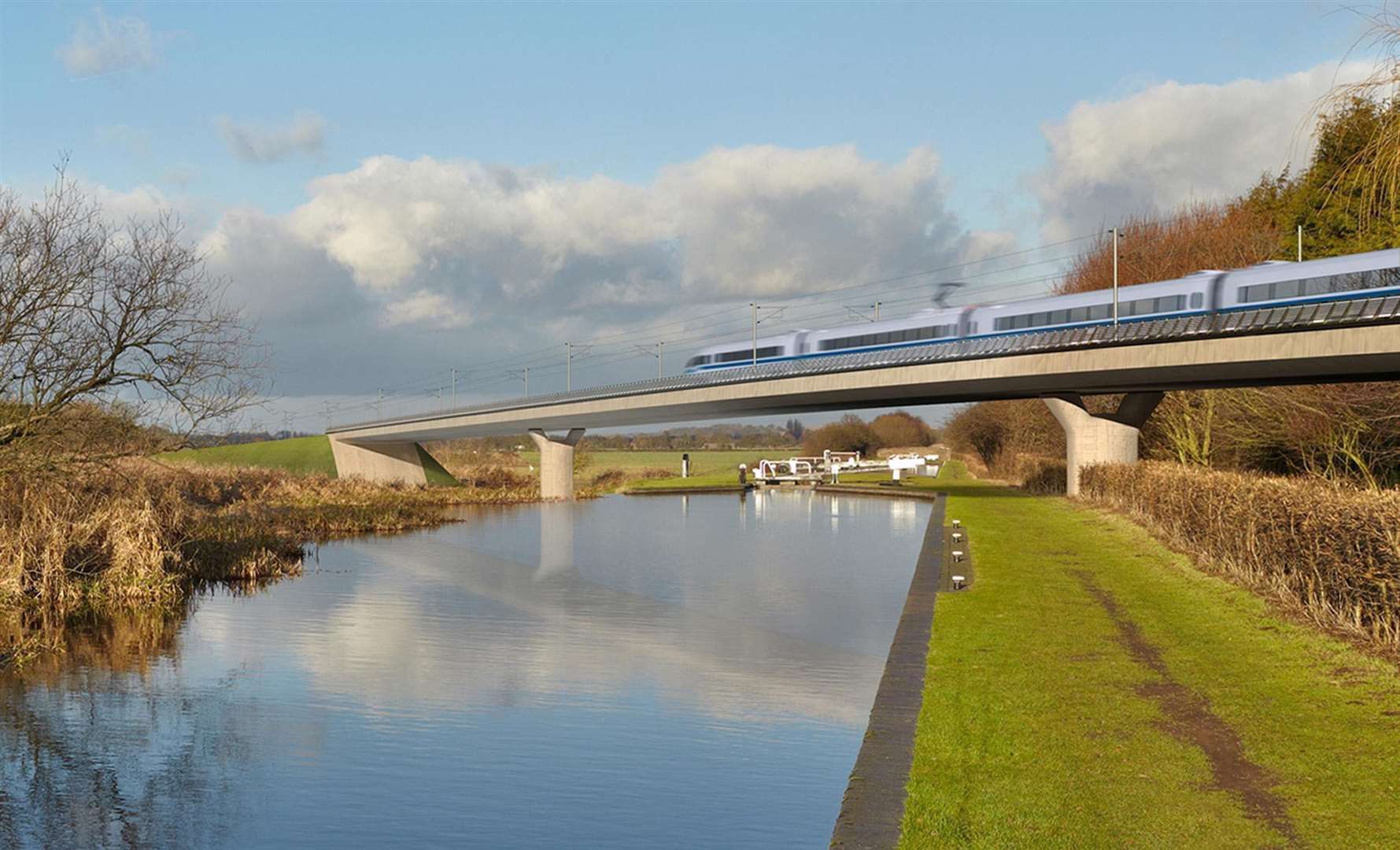 An artist’s impression of an HS2 train on the Birmingham and Fazeley viaduct (HS2/PA)