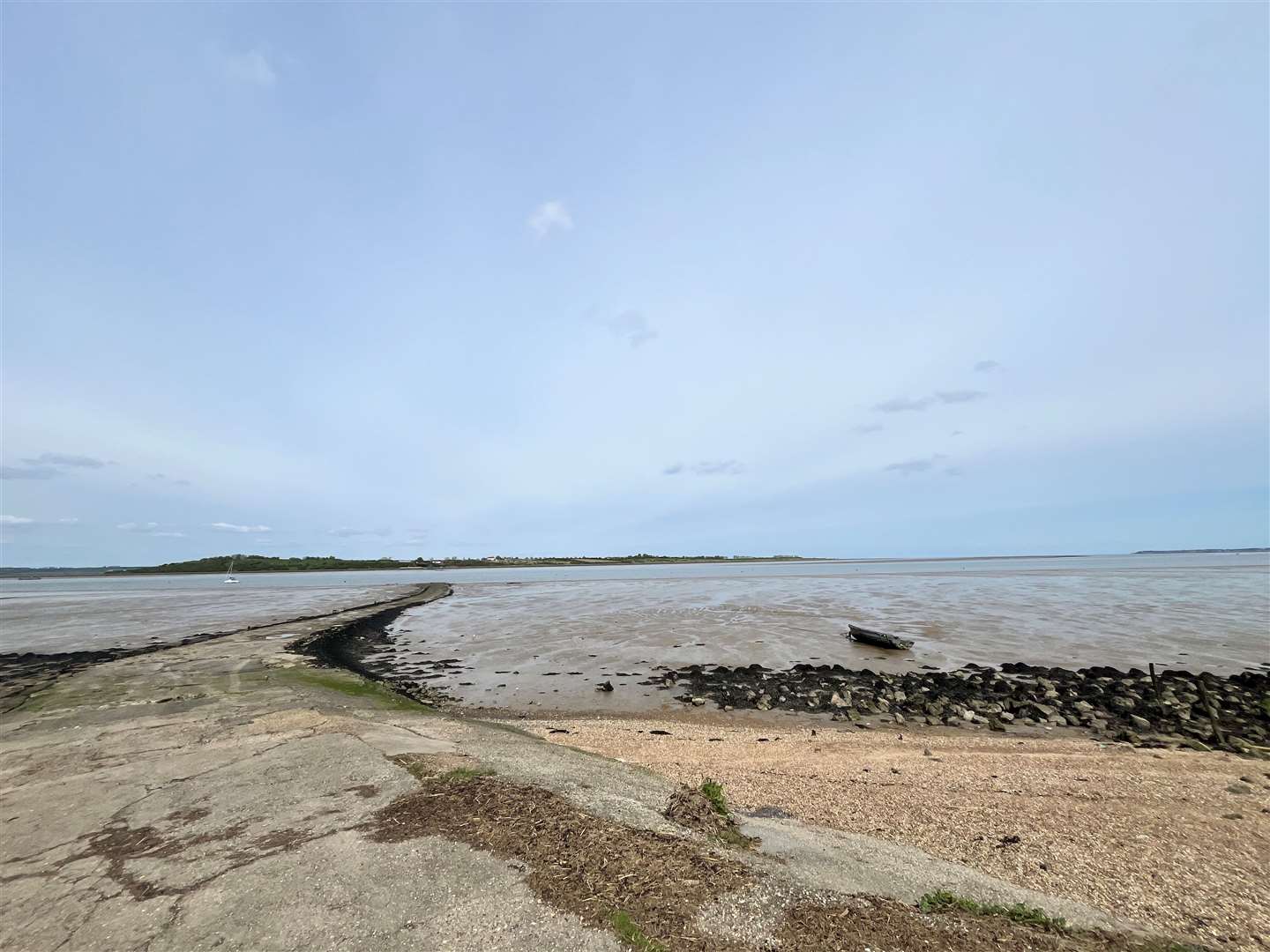 The Isle of Sheppey can be seen in the distance from Oare Marshes