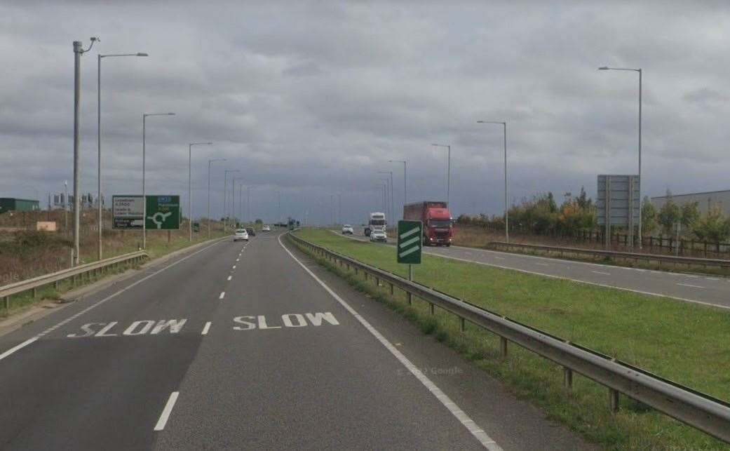 The southbound carriageway of the A249 has been closed in Queenborough due to a crash. Picture: Google