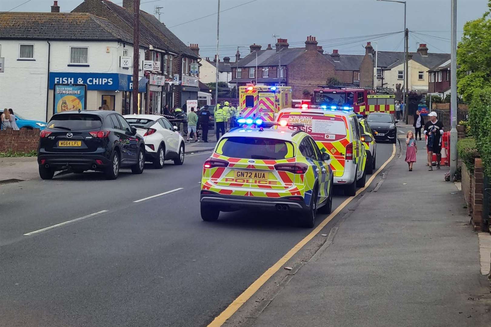 All three emergency services were called to Newington Road just after 7.15pm. Picture: Em Hamill