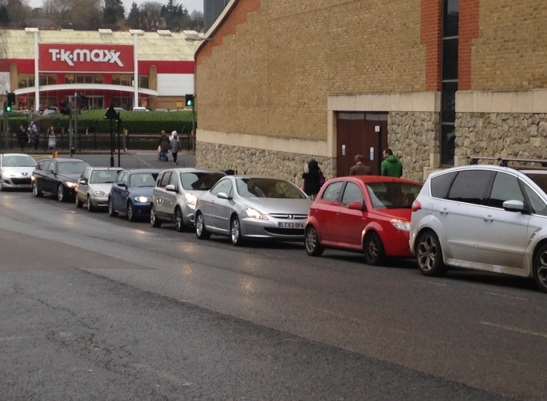 Going nowhere. Drivers queuing to enter Fremlin Walk car park