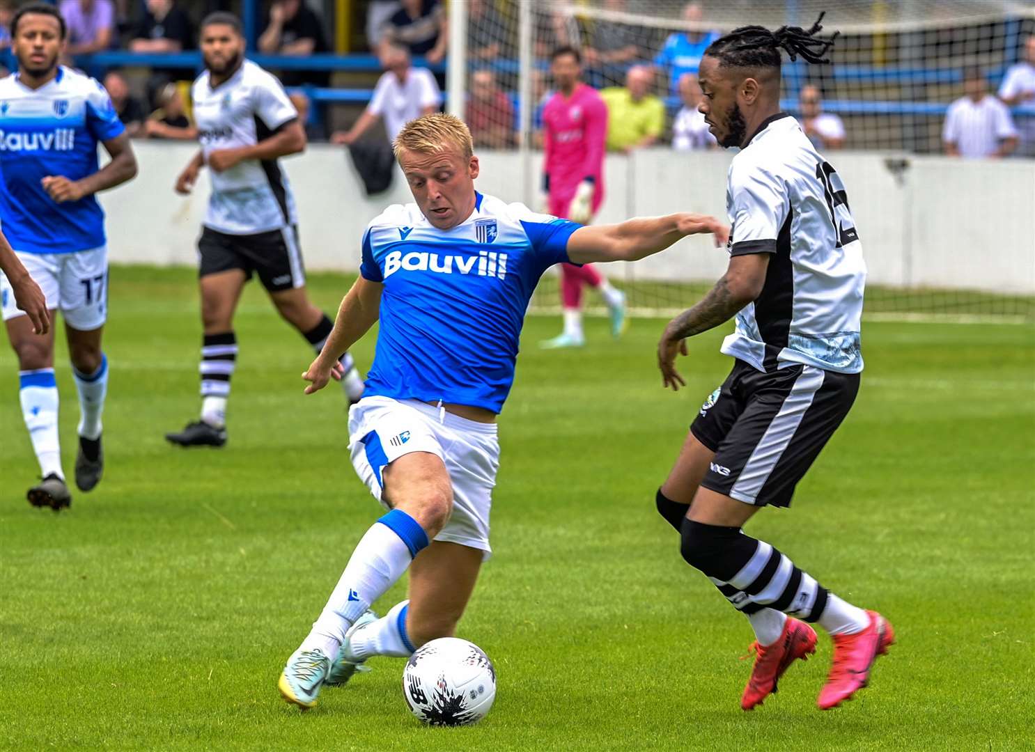 George Lapslie on the ball for Gillingham against Dover Picture: Stuart Brock