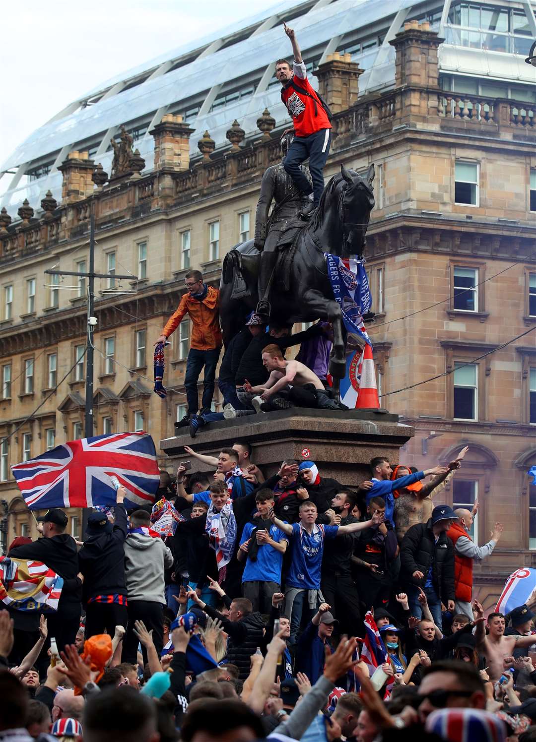 Violence broke out in George Square after Rangers fans gathered in the heart of Glasgow (Andrew Milligan/PA)