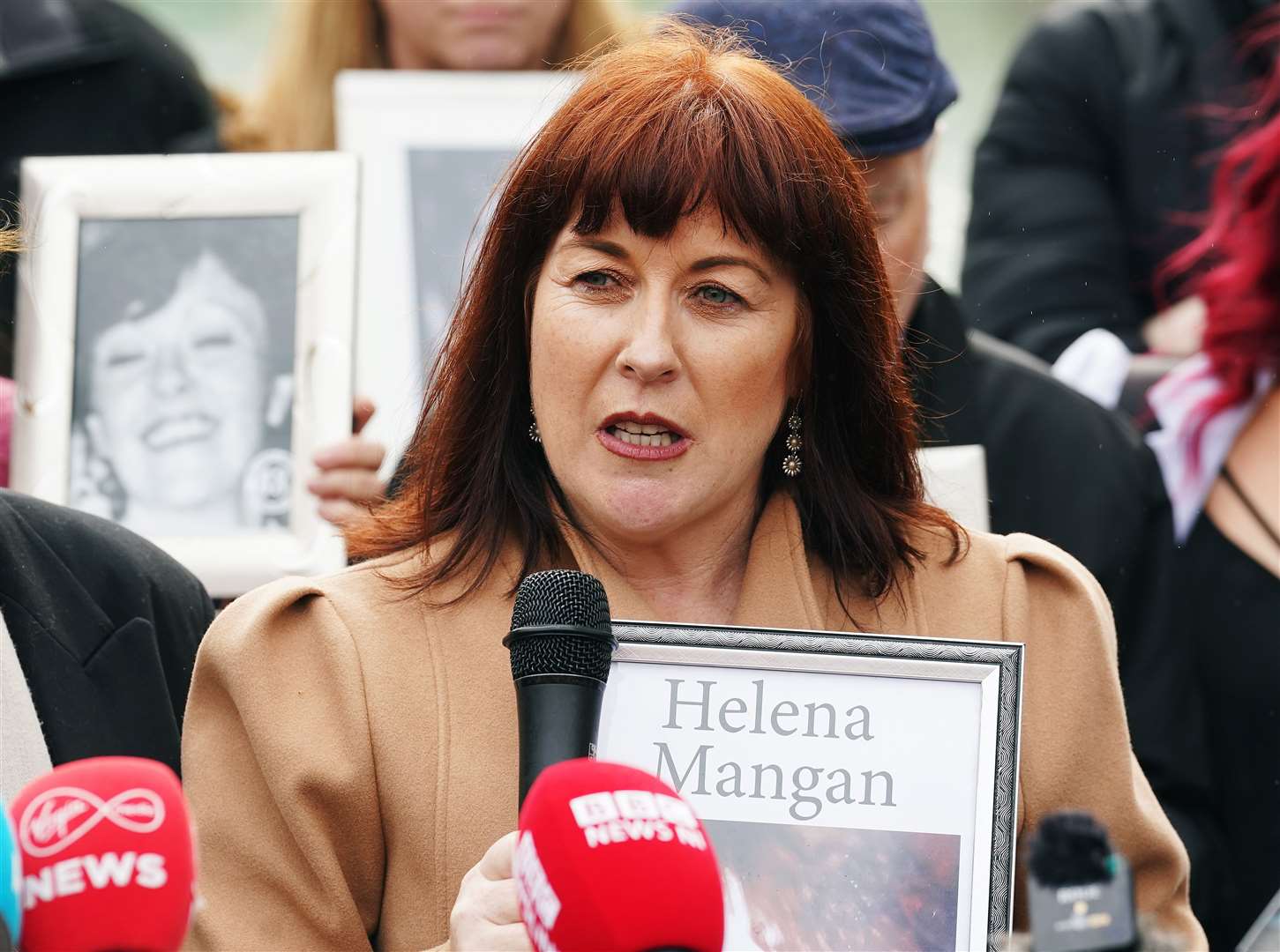 Samantha Mangan, whose mother Helena died, speaks to the media as survivors, family members and supporters gather in the Garden of Remembrance in Dublin (Brian Lawless/PA)