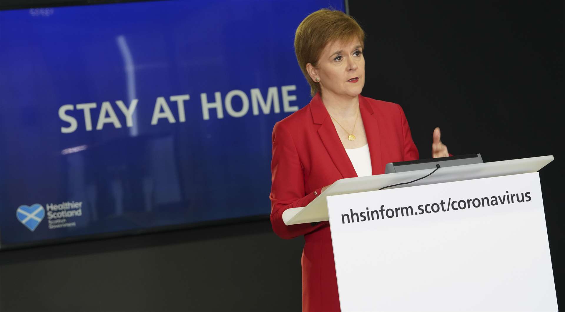 First Minister Nicola Sturgeon stuck with the ‘Stay at home’ messaging (Scottish Government/PA)