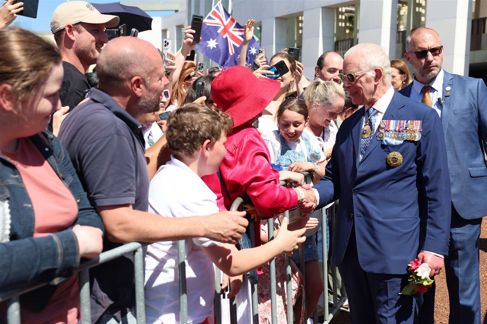 Charles meets members of the public during a walkabout outside Parliament House in Canberra (Chris Jackson/PA)