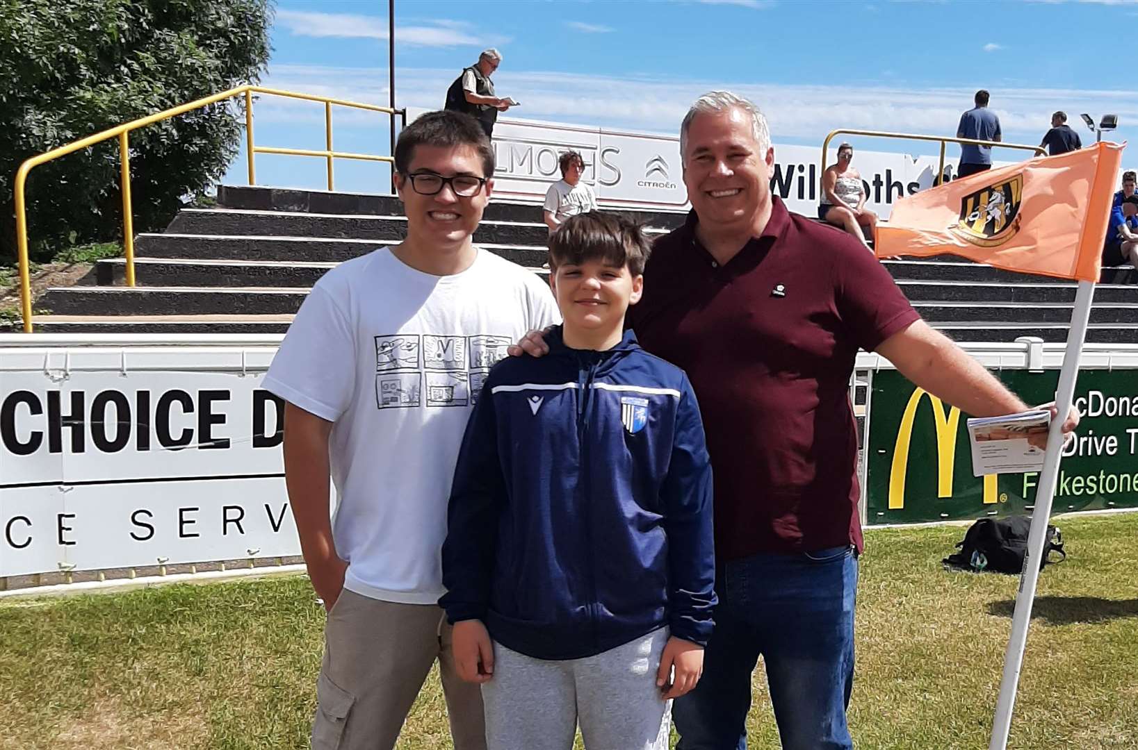 Daniel Lysak, centre, with Joseph Bell, left, and Malcolm Bell, right, ahead of Folkestone Invicta's pre-season game against Gillingham. Picture: Folkestone Invicta