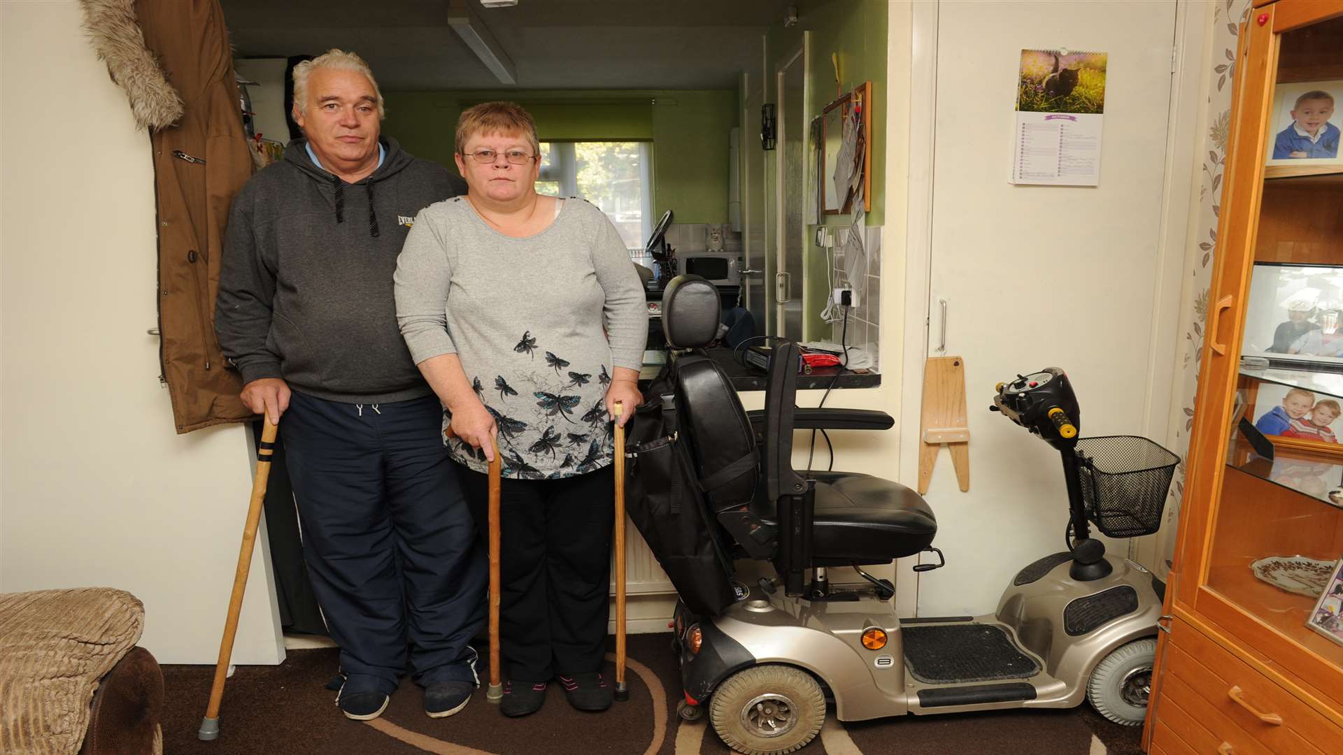 The couple have to leave the scooter in their living room