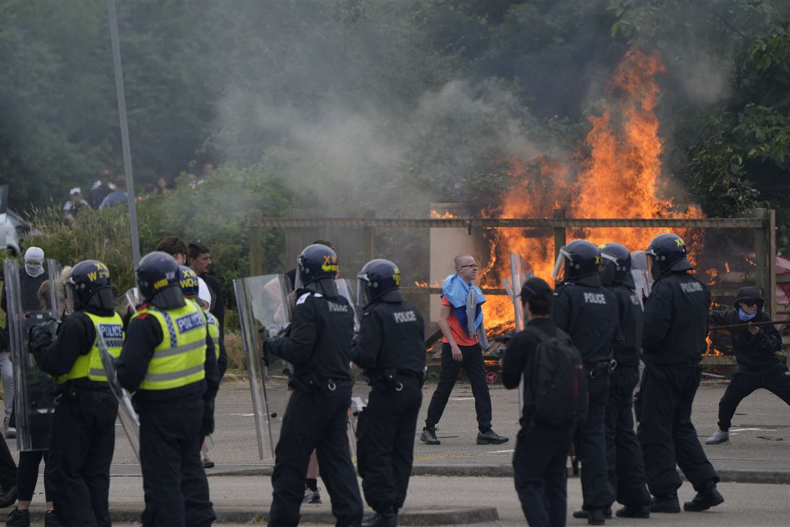 Trouble flared during an anti-immigration demonstration outside the Holiday Inn Express in Rotherham, South Yorkshire on August 4 (Danny Lawson/PA)