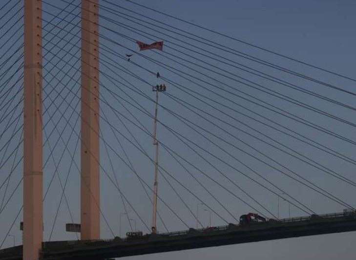 Two men caused days of disruption when they camped out above the QEII bridge at the Dartford Crossing. Picture: UKNIP