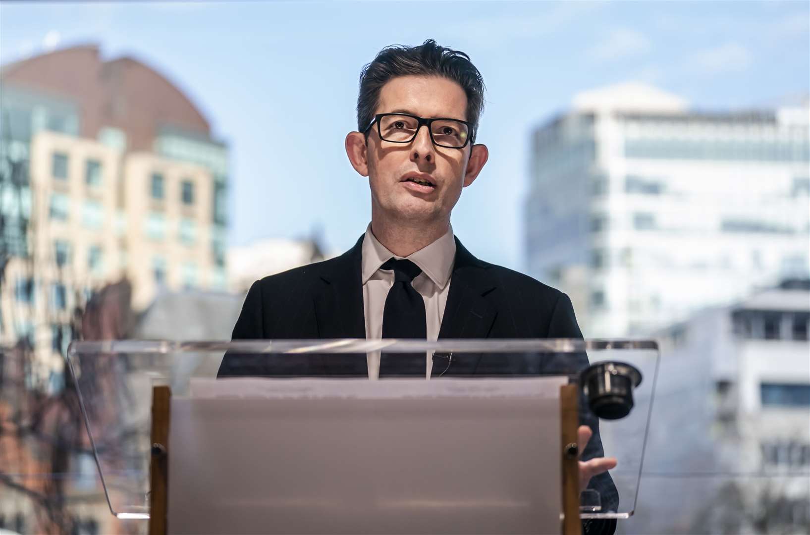 MI5 director-general Ken McCallum speaking in Manchester following publication of the third and final report from Sir John Saunders’ inquiry (Danny Lawson/PA)