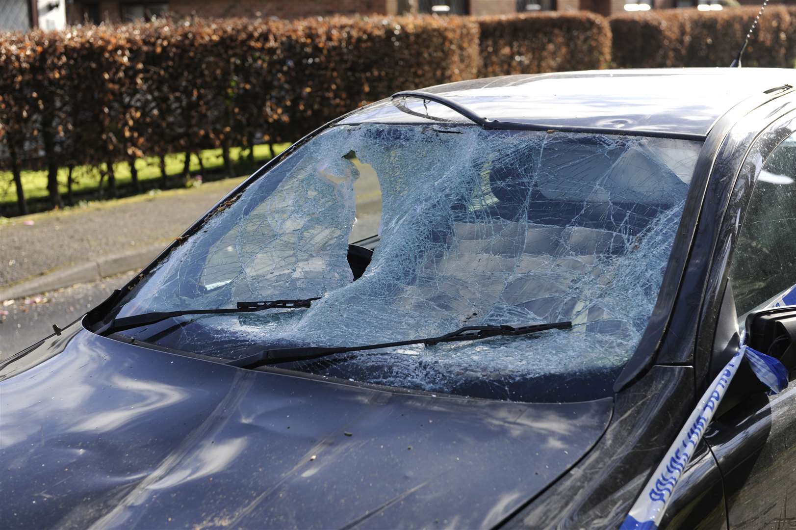 A smashed car was found near the fallen tree in Dover Road, Walmer, during Storm Katie