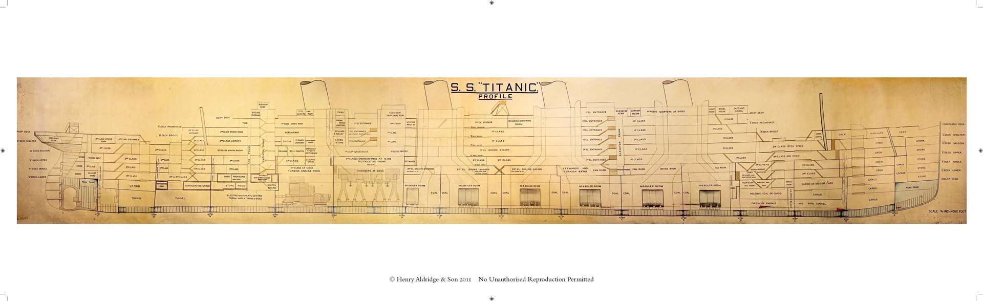 The cross-section plan of the Titanic was commissioned by the British Board of Trade to assist in the inquiry into the sinking (Henry Aldridge & Son/PA)