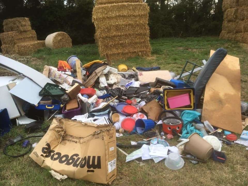 This rubbish was discovered fly tipped by Kevin Addison near Snave