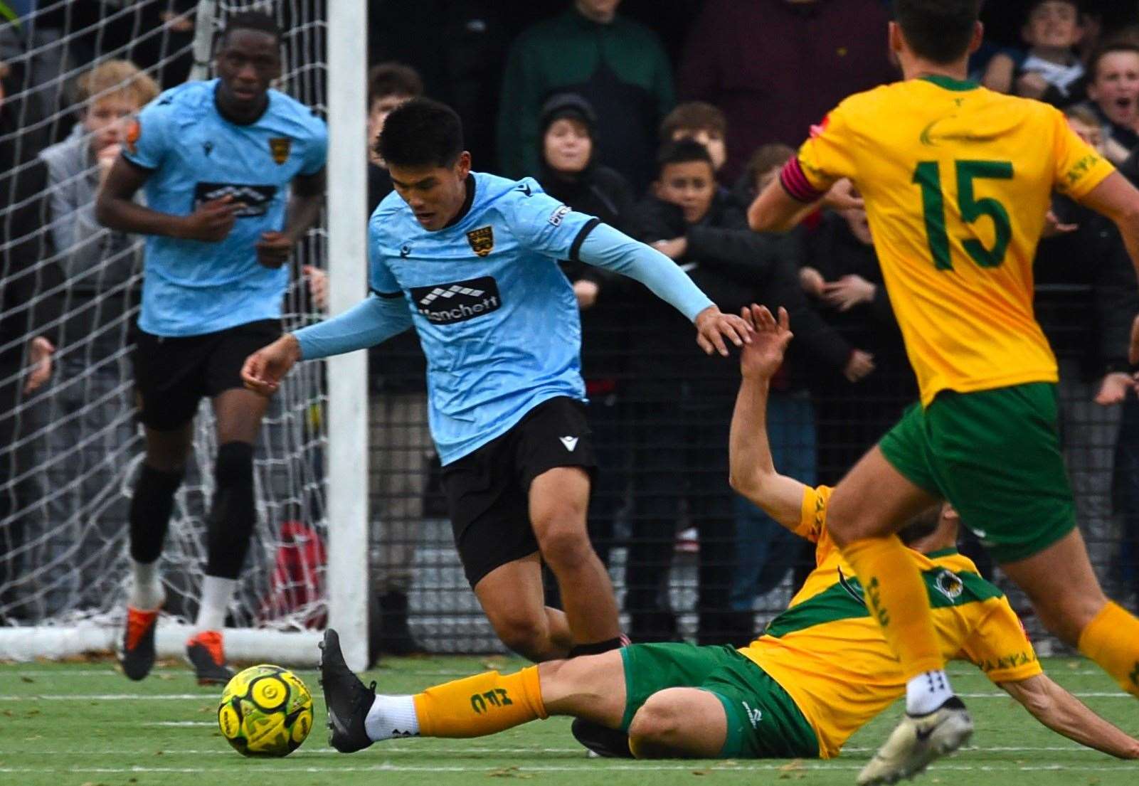 Bivesh Gurung brings the ball out of defence at Horsham. Picture: Steve Terrell