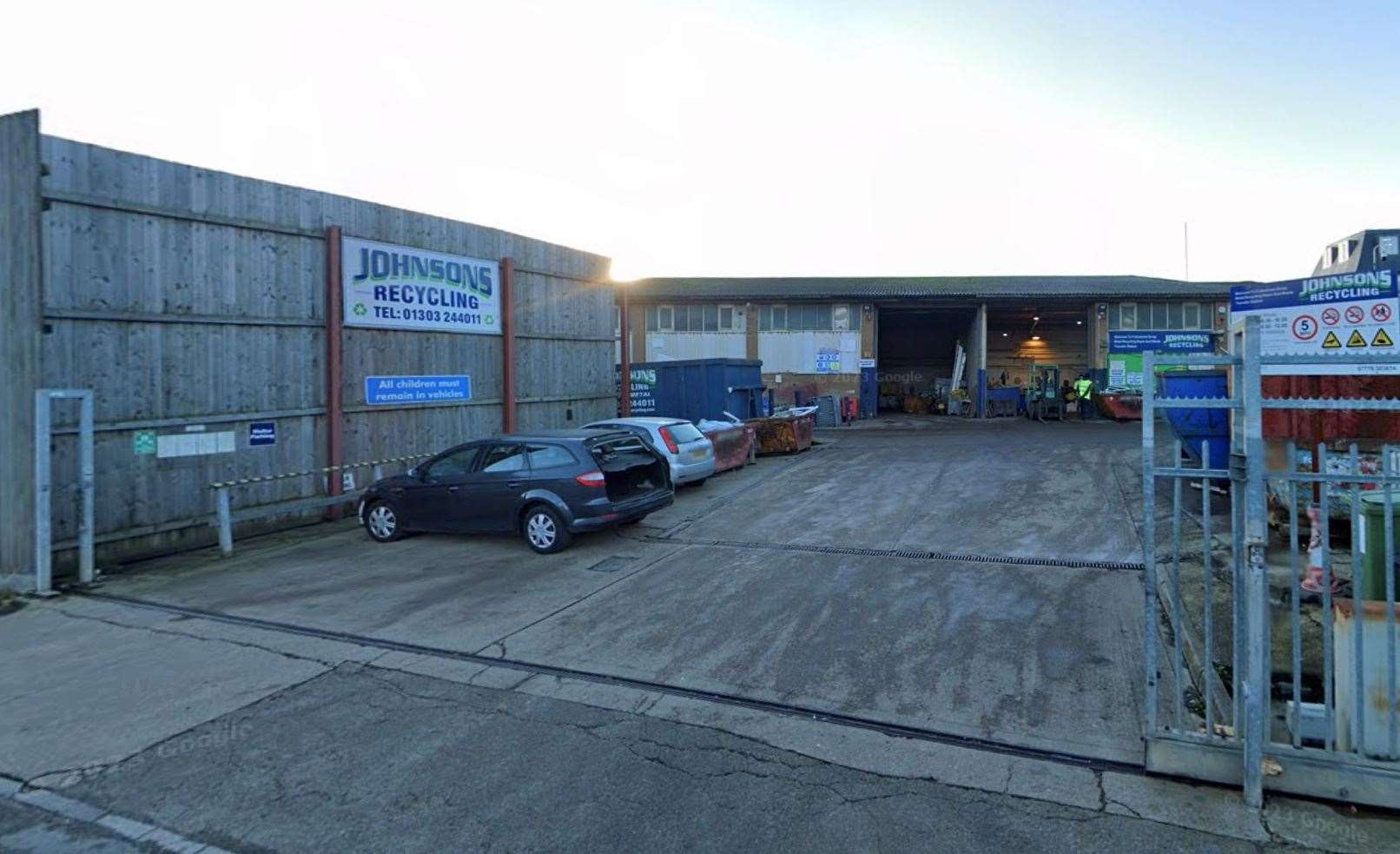 A fire broke out at Johnsons Recycling Scrap Metal and Waste Transfer Station in Folkestone late on Sunday night. Picture: Google