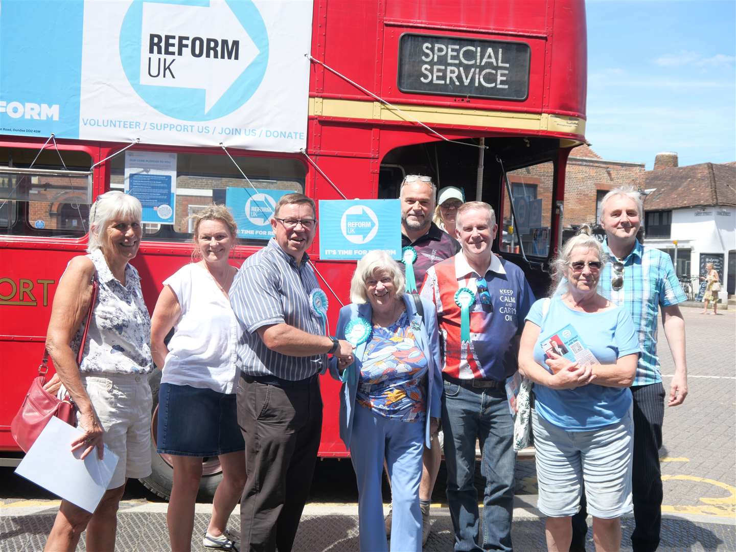 Maidstone and Malling Reform UK candidate Paul Thomas with former MP Ann Widdecombe and supporters