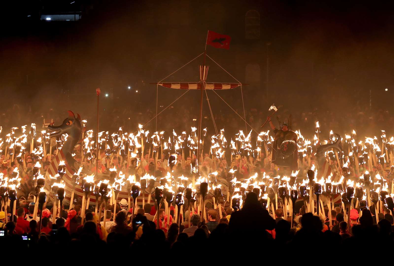 Members of the Jarl Squad in Lerwick on the Shetland Isles during the Up Helly Aa Viking festival in January (Andrew Milligan/PA)