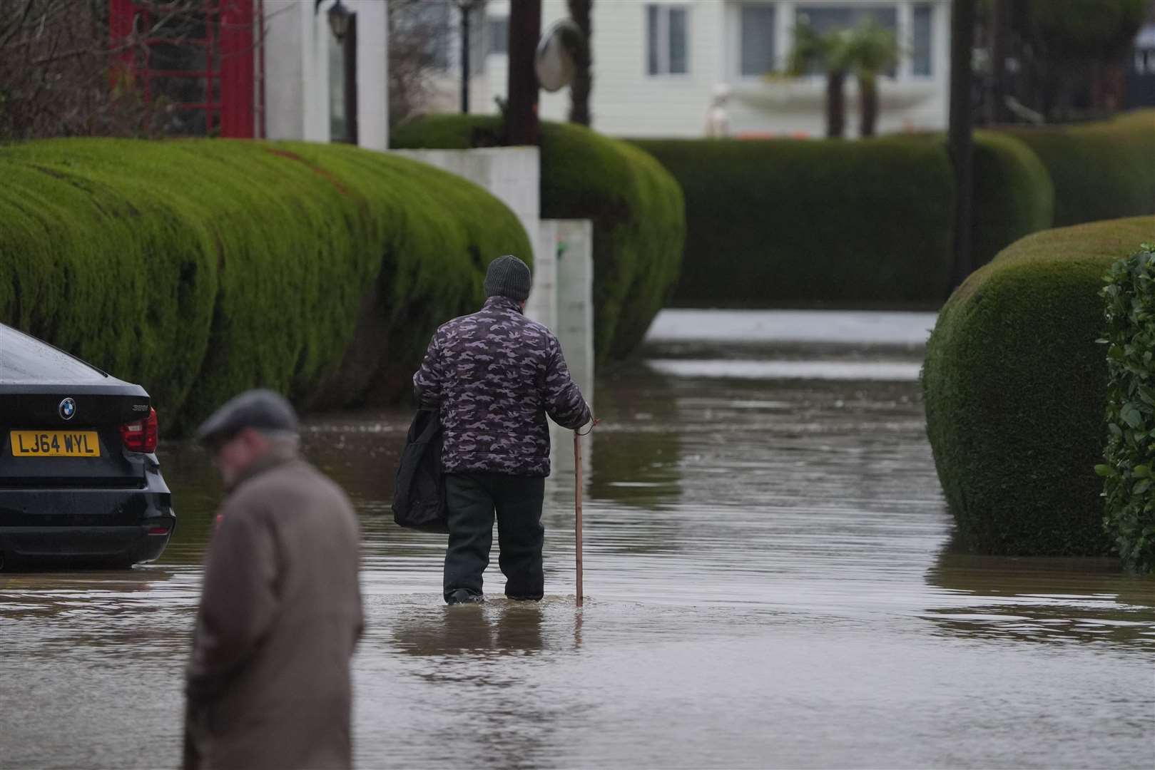 Floodwater begins to rise at the Little Venice caravan park in Yalding, Kent (Gareth Fuller/PA)